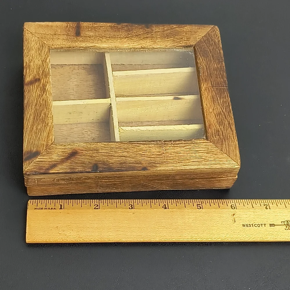 Wood Jewelry Box Storage W/Glass Tan